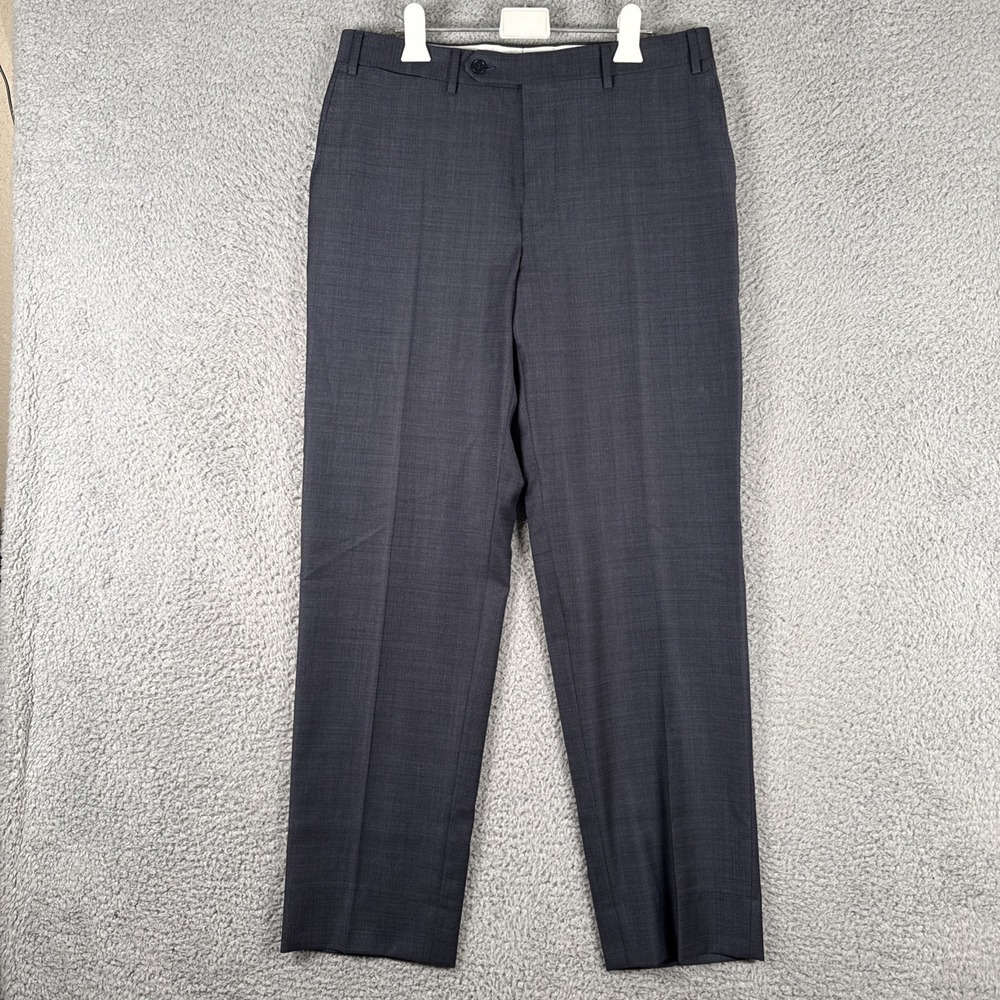 Canali Dress Pants Mens 32x30 Tessuto Dark Grey Gray Flat Front Wool Italy